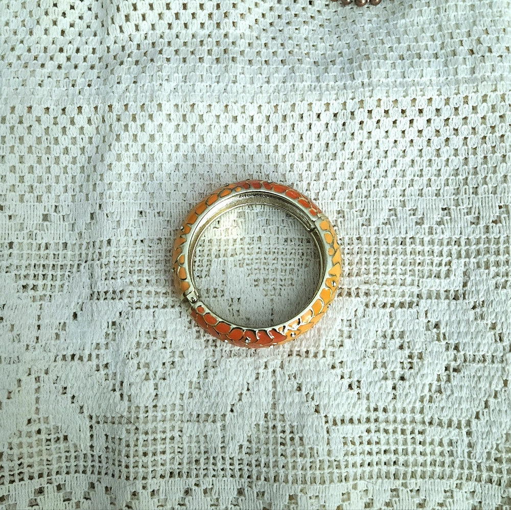 🦋 Orange and Silver Bangle Bracelet With Gemstones